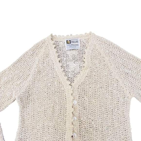 Vintage‎ A Pallas Original Irish Linen Cream Women’s Button Cardigan Sweater MED - Picture 7 of 15